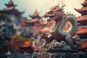 Wall Mural - the dragon statue standing in front of the building in China