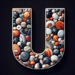 U letter shape made of marble pebbles. AI generated illustration