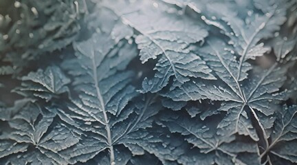 Canvas Print - frost on leaves