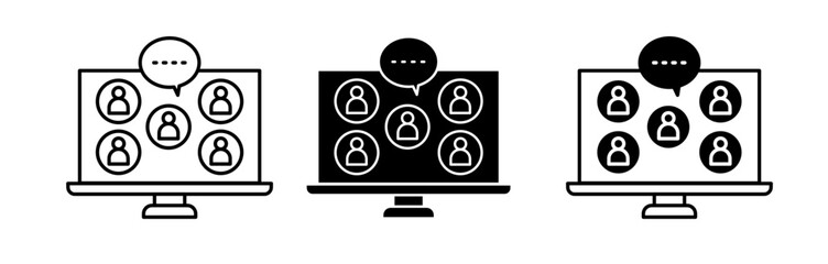 Digital Conference Line Icon. Online meeting and webinar icon in black and white color.