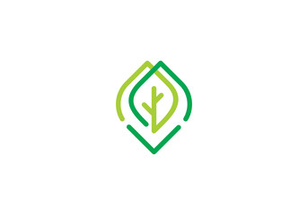 Sticker - leaf tree logo line style, eco green organic plant logotype icon design template