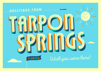 Greetings from Harpon Springs, Florida, USA - Wish you were here! - Touristic Postcard. Vector Illustration.