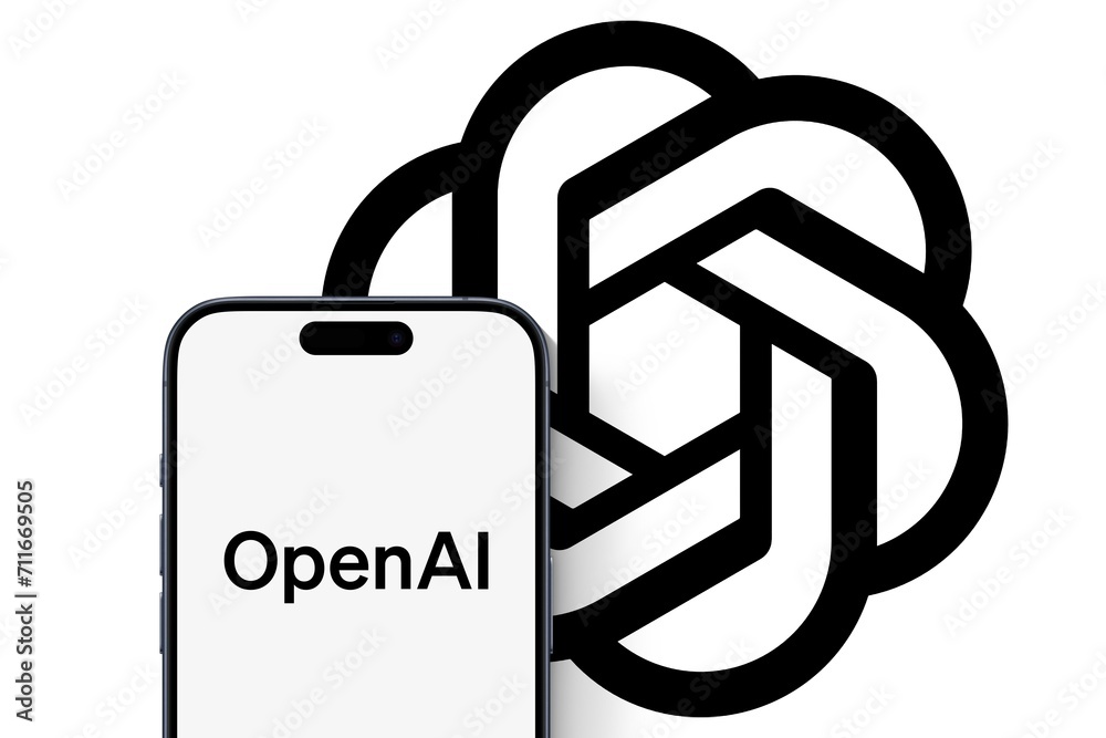 OpenAI logo is displayed on a smartphone, the logo of OpenAI in the ...