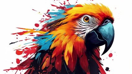 Sticker - Looping Beautiful Colorful Parrot Illustration on a White Background