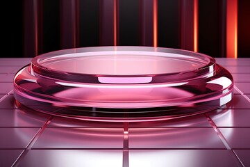 Poster - Empty round podium on a red background. 3D illustration. Side view