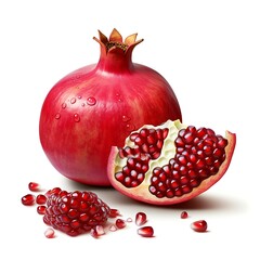 Wall Mural - Pomegranate with cut in half isolated on white background