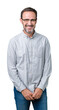 © Krakenimages.com - Handsome middle age elegant senior man wearing glasses over isolated background with a happy and cool smile on face. Lucky person.