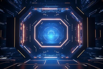 Wall Mural - futuristic background with glowing lights and circuit board 3d rendering
