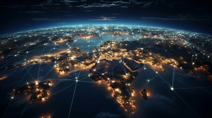 Poster - global network of communication technology internet business, cryptocurrency, blockchain, and iot