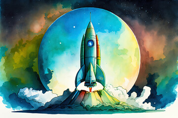 toy rocket in the sky