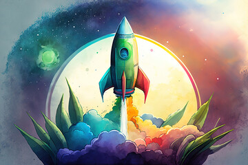 toy rocket in the sky