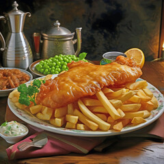 Poster - fish and chips, ai generated.