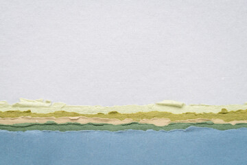 Wall Mural - sea, ocean or lake abstract landscape in blue and green  pastel tones - a collection of handmade rag papers