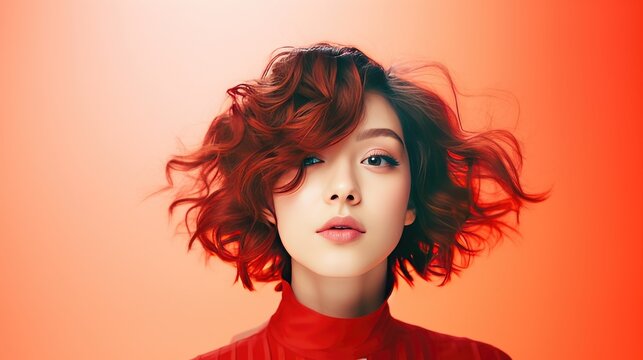 Beautiful woman has short haircut style, modern hair styles with space for text ads