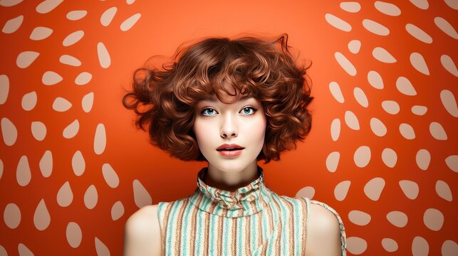 Beautiful woman has short haircut style, modern hair styles with space for text ads