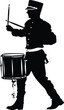 Silhouette marching band percussion instrument player full body black color only