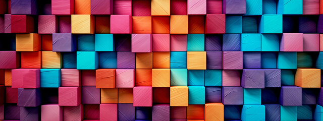 Sticker - Abstract Colorful Background Made of Colored Wooden Cubes	