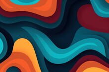 Colorful Animated Background, In The Style Of Linear Patterns And Shapes, Rounded Shapes, Dark Cyan And Mahogany, Flat Shapes