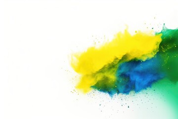 Wall Mural - Colorful brazilian flag green yellow blue color holi paint powder explosion on white background. With copy space for advertiser