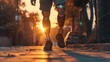 © pinkrabbit - athlete man with prosthetic leg walking outdoor, close up at disabled young man with prosthetic leg walking along the street, prostheses standing, one way to win is to be yourself, generate by AI.