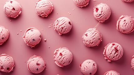 Wall Mural - array of pink ice cream scoops concept on pastel background