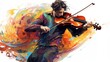 Abstract and colorful illustration of a man playing violin