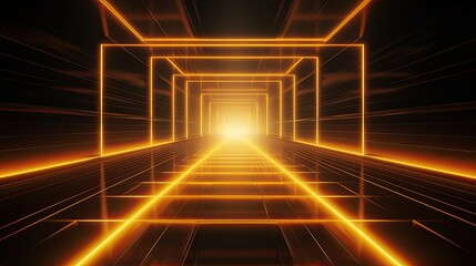 Aufkleber - Abstract neon light geometric futuristic background. Glowing neon lines. Yellow Night club empty room technology hitech modern background. banner, poster, cover
