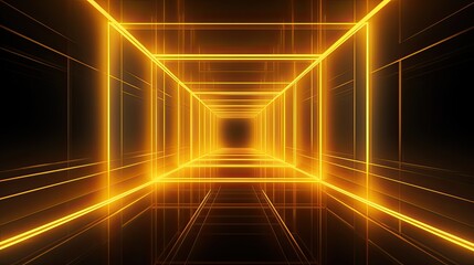 Aufkleber - Abstract neon light geometric futuristic background. Glowing neon lines. Yellow Night club empty room technology hitech modern background. banner, poster, cover