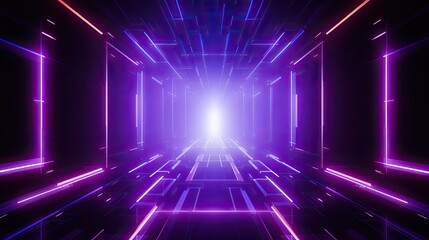 Aufkleber - Abstract neon light geometric futuristic background. Glowing neon lines.  Purple Night club empty room technology hitech modern background. banner, poster, cover	