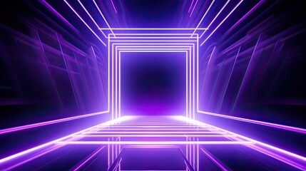 Aufkleber - Abstract neon light geometric futuristic background. Glowing neon lines.  Purple Night club empty room technology hitech modern background. banner, poster, cover	