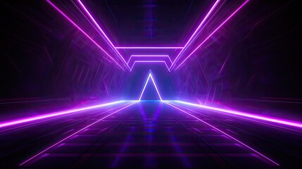 Aufkleber - Abstract neon light geometric futuristic background. Glowing neon lines.  Purple Night club empty room technology hitech modern background. banner, poster, cover	