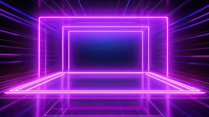 Aufkleber - Abstract neon light geometric futuristic background. Glowing neon lines.  Purple Night club empty room technology hitech modern background. banner, poster, cover	