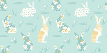 Happy Easter. Vector Seamless Pattern With Abstract Rabbits.