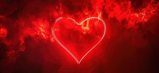 Poster - Glowing neon heart on a passionate red textured background, perfect for expressing love and affection, February 14, Valentine's Day