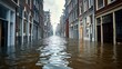 A Dutch city street completely underwater made with Ai generative technology