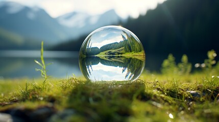 A meadow view inside a water droplet - Generative AI