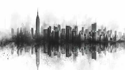 Canvas Print -  a black and white photo of a city with a lake in the foreground and a large city in the background.