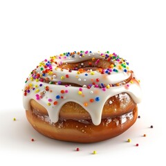 Wall Mural -  a close up of a doughnut with icing and sprinkles on a white surface with a white background.