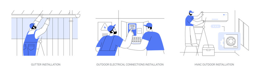 Poster - Exterior utilities in residential construction abstract concept vector illustrations.