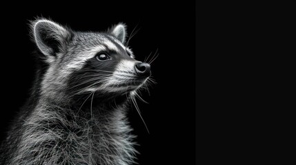 Wall Mural -  a close up of a raccoon's face on a black background with a blurry look on its face.