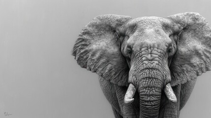 Canvas Print -  a black and white photo of an elephant with tusks and tusks on it's head.