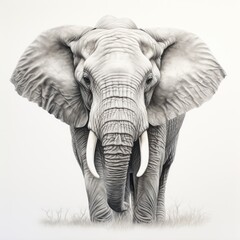 Canvas Print -  a drawing of an elephant with tusks and tusks on it's ears, standing in a field.