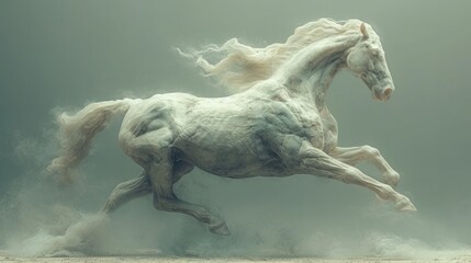 Sticker -  a white horse is galloping on its hind legs in front of a gray background with smoke coming out of it.