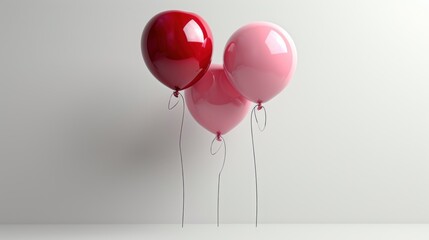 Poster -  a group of three red balloons floating on top of a white floor next to each other on a white wall.