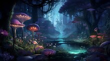 A Nocturnal Garden With Bioluminescent Flora, Highlighting A Magical And Otherworldly Nighttime Botanical Landscape. - Generative AI
