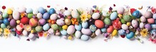 Colorful Easter Eggs And Flowers Banner - Festive Spring Decoration For Celebrating Easter