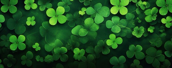 Sticker - Saint Patrick's Day background made of vivid shamrocks with empty copy space Generative Ai