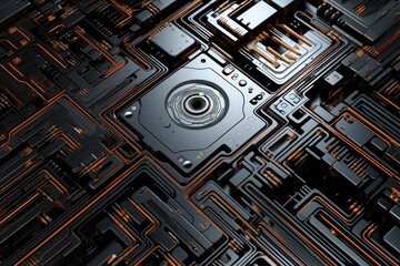 Poster - a detailed view of a computer circuit board up close, revealing intricate components and interconnec