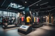 Experience a store overflowing with a diverse selection of clothing options, catering to every taste and need, High end fitness wear in a modern gym setting, AI Generated