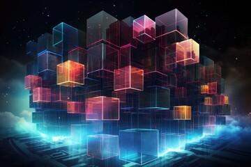 Poster - a captivating image featuring numerous cubes hovering defying gravity, creating an alluring spectacl